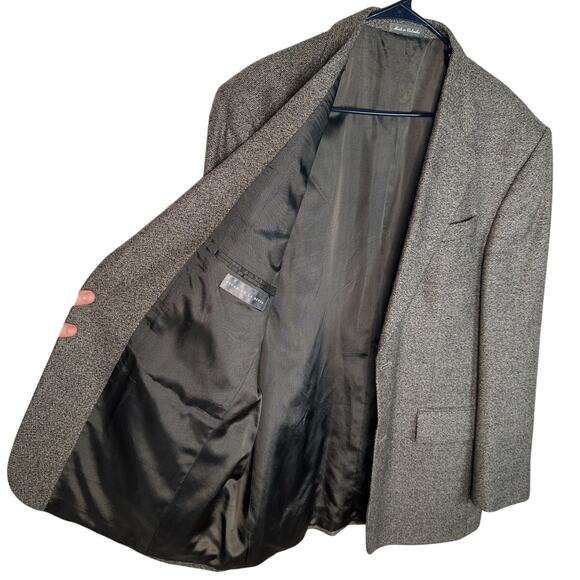 Oscar de la Renta 44R Tweed 100% Wool Blazer 2 Button Suit Jacket Gray Black - Picture 4 of 10